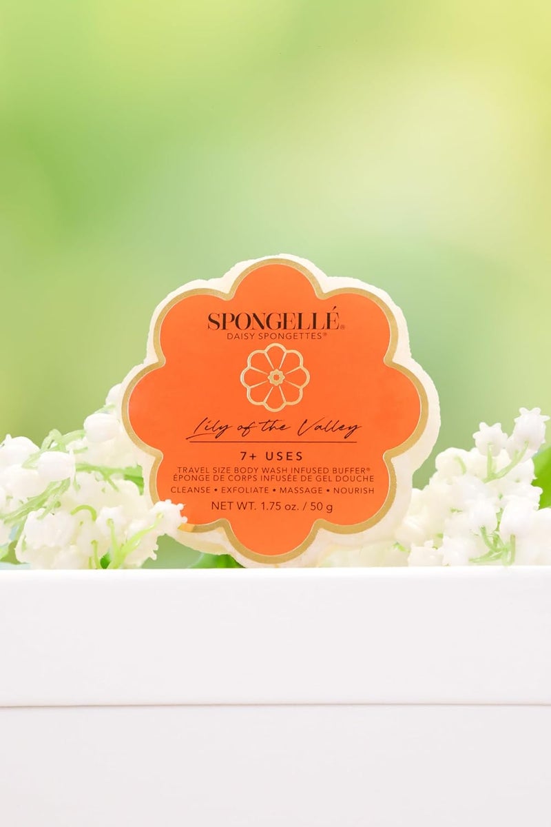 SPONGELLÉ Spongelle Lily of the Valley Spongette Loofah Body Scrubber | Bath & Shower Loofah for Women | Body Scrubber Exfoliator with Body Wash Infused Sponge | 5+ uses | Soft Lily, Jasmine & Fresh Green Notes - Image 3